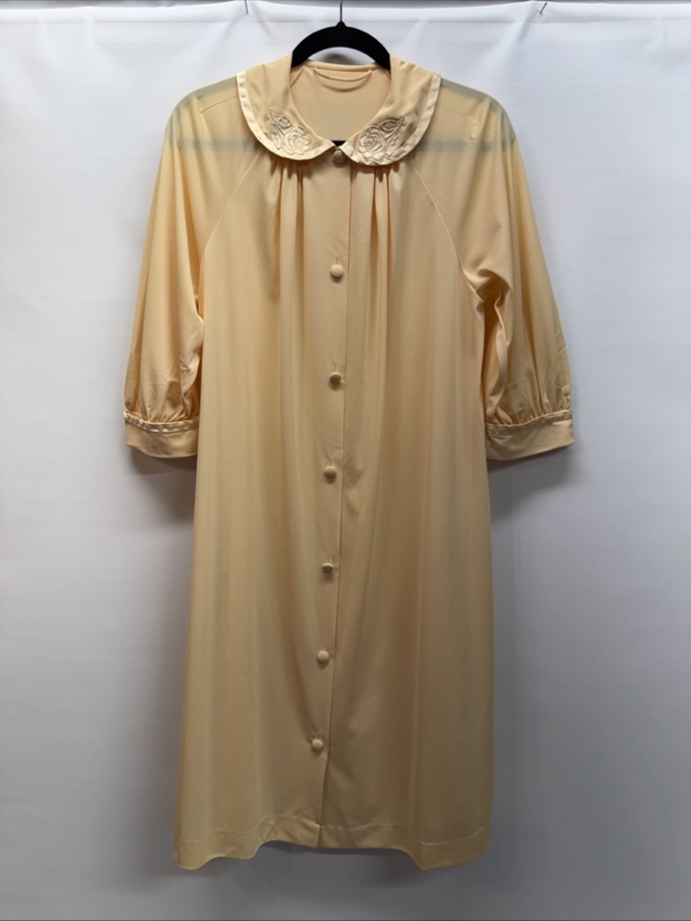 Vintage GOSSARD ARTEMIS Housecoat Robe‎ Sz S Yellow Rose Embroidery Nylon USA